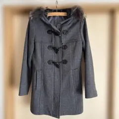 グレー ダッフルコート ファー付き