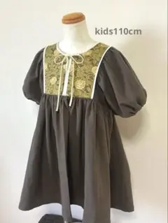 100cm】ぽわん袖のワンピース ウィリアムモリス パフスリーブ リネン