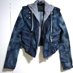 ライダース フード付き デニムジャケット ショート丈 2way S