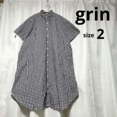 美品✦グリンgrinシャツワンピース/M/黒×白ギンガムチェック/綿/ゆったりめのサムネイル