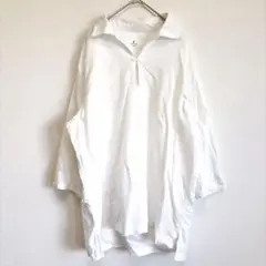 美品 ランバン チュニック 【3L】スキッパー 七分袖 無地 白 ユニセックスのサムネイル