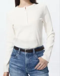 UNIQLO リブヘンリーネックT 長袖 オフホワイト M