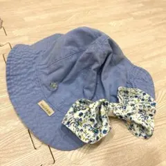 anyFAM キッズ 帽子 ブルー 花柄 リボン　リバーシブル　一歳　二歳のサムネイル