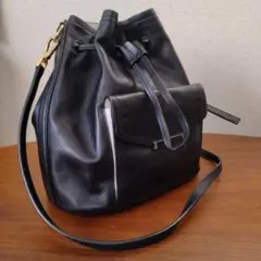 SAZABY ブラック 本革 ショルダーバッグ