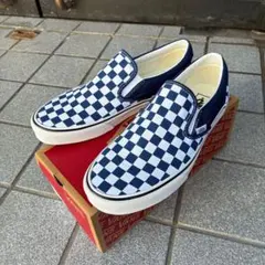 バンズ US企画 スリッポン チェッカー柄 チェック柄 ネイビー 28cm