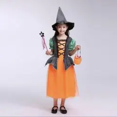 子供用 魔女コスプレ　Lサイズ　オレンジ　4点セット