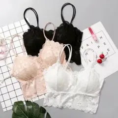 ブラトップキャミソール カップ付き総レース見せブラ 華やか ナイトブラ3色セット
