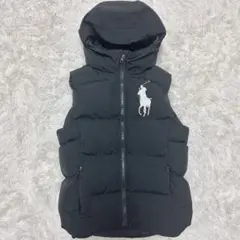 【美品】ポロラルフローレン ダウンベスト ビッグポニー 刺繍 肉厚 ブラック