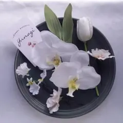 ホワイト　チューリップ　胡蝶蘭　フラワーヘッドパーツ　造花　結婚式　七五三