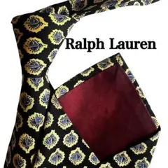 ラルフローレン　ブラウン　ベージュ　小紋柄花柄　シルク製　ネクタイヴィンテージ