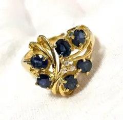 中古 K18YG ブルーサファイア ダイヤモンドリング