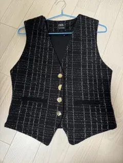 ZARA チェック柄ベスト ブラック・ホワイト