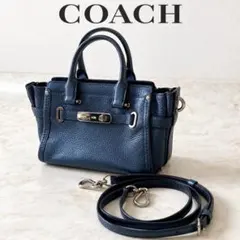 COACH コーチ スワッガー 2WAY ショルダーバッグ メタリックネイビー
