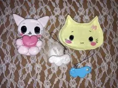 ハンドメイド 猫 置物 アクセサリートレイ 羽チャーム 4点セット