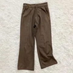 ジーナシス フェイクスエード調パンツ M ブラウン ストレッチ センタープレス