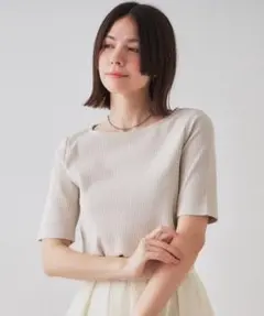 オペークドットクリップ　ボートネックリブカットソー