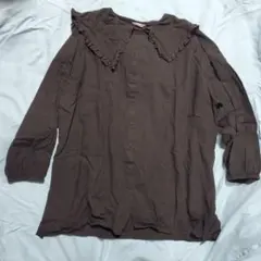 サマンサモスモス　ダークブラウン フリル襟 長袖シャツ