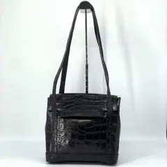 FURLA　フルラ　コンパクトバッグ ブラック クロコダイル風トートバッグ