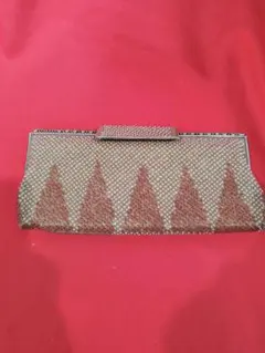 Y05 ビーズバッグ 昭和レトロ　ツリー刺繍のブラウンパーティーバッグ