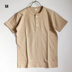 【希少】無地 日本製 ヘンリーネック 半袖 Tシャツ M ベージュ