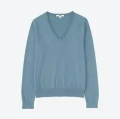 ユニクロ　カシミヤコットン　Vニット　ブルー