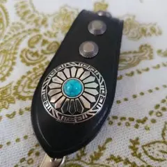 ベルトループ　アメカジ ターコイズ装飾　ブラック　キーホルダー