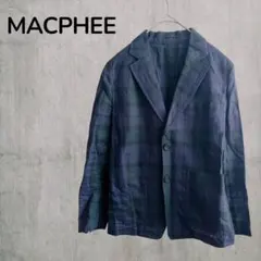 【マカフィー】チェックテーラードジャケット ネイビー✖️グリーン　38 麻　薄手