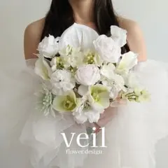 ウェディングブーケ　造花ブーケ　胡蝶蘭　白　グリーン　結婚式　前撮り　挙式　緑