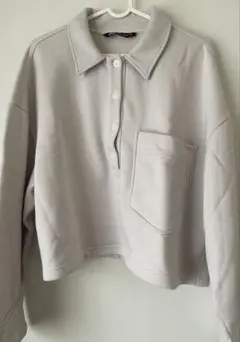 zara ポケット付きポロシャツ　クロップド　裏起毛