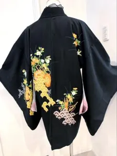 大正ロマン　昭和レトロ　アンティーク　羽織り　着物　和洋折衷　黒絵羽織