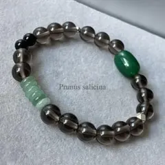 俵型の緑瑪瑙が印象的な天然石ブレスレット スモーキークォーツ グリーンアゲート