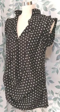 ノースリーブ チュニック 水玉 ブラック レギュラーカラー ドット柄 M相当