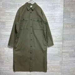 【HARE/ハレ】 綿100% ロング丈 シャツワンピース 長袖 カーキ Fのサムネイル