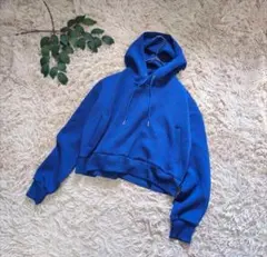 5449✾ヴィジットデザイン✾スウェットプルパーカー【S】青/ブルー/ストレッチ