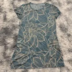 GEORGES RECH ブルー系リーフ（葉）柄花柄半袖チュニックカットソー M