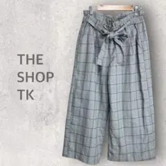 【ザショップティーケー】ワイドパンツ M チェック柄 カジュアル ベルト リボン