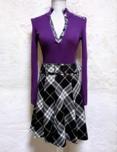 バーバリーブルーレーベル 肩ノバチェック ニット セーター パープル