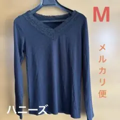【美品】Honeys ハニーズ　長袖シャツ　レース付き Vネック　Mのサムネイル