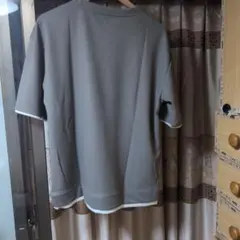 メンズ フェイクレイヤード 半袖Tシャツ グレー XLサイズ