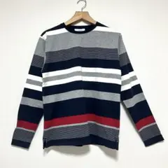 INHERITボーダー長袖カットソーネイビーグレー レッドロングTシャツメンズL