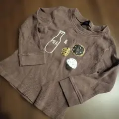 ブラウン 長袖Tシャツ ミルクボトル お菓子刺繍
