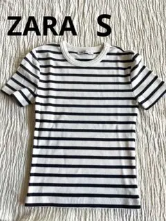 ZARA ボーダーリブカットソー　S