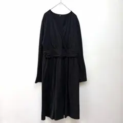 インポート ロングワンピース カシュクール 長袖 フレア XL 黒 ゆったり