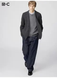 UNIQLO タックストレートパンツ ネイビー 73cm