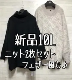新品☆10L♪フェザー風ニット＆タートルネックニット♪☆p720