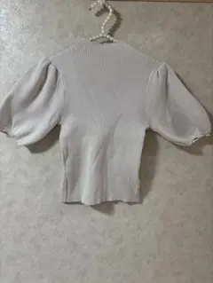 GRL リブ編みハイネックパフスリーブニット 半袖 ベージュ アイボリー 春服