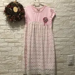 ☆美品　千趣会 ピンク レース 半袖ワンピース コサージュ付　130センチ