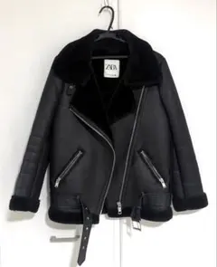 ZARA ブラック ライダースジャケット　ムートンコート