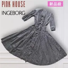 希少✨インゲボルグ ピンクハウスドットフリルロングワンピースリボンピコフリル