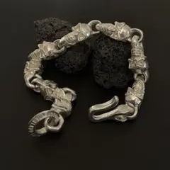 重厚 vintage スカルチェーンブレスレット シルバー925